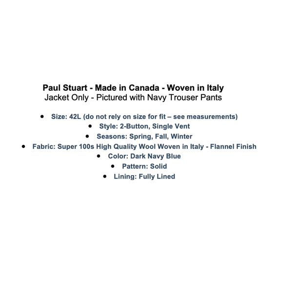 Paul Stuart Mens 42L Navy Blue Flannel Finish Super 100s Blazer Sport Jacket - Picture 2 of 16
